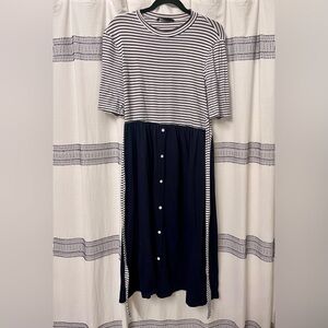 Navy & White Stripe / Navy blue solid w/ white buttons dress